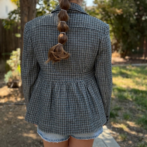 BANANA REPUBLIC 4 XS Y2K Herringbone Peplum Hem Wool Linen Blend Jacket Coat - Picture 9 of 12